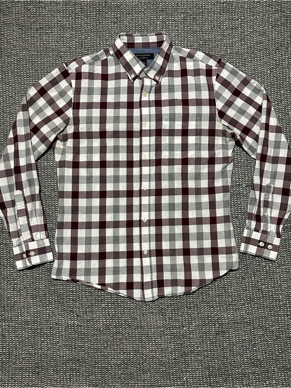 Banana Republic Burgundy & Gray Plaid Button-Down Shirt